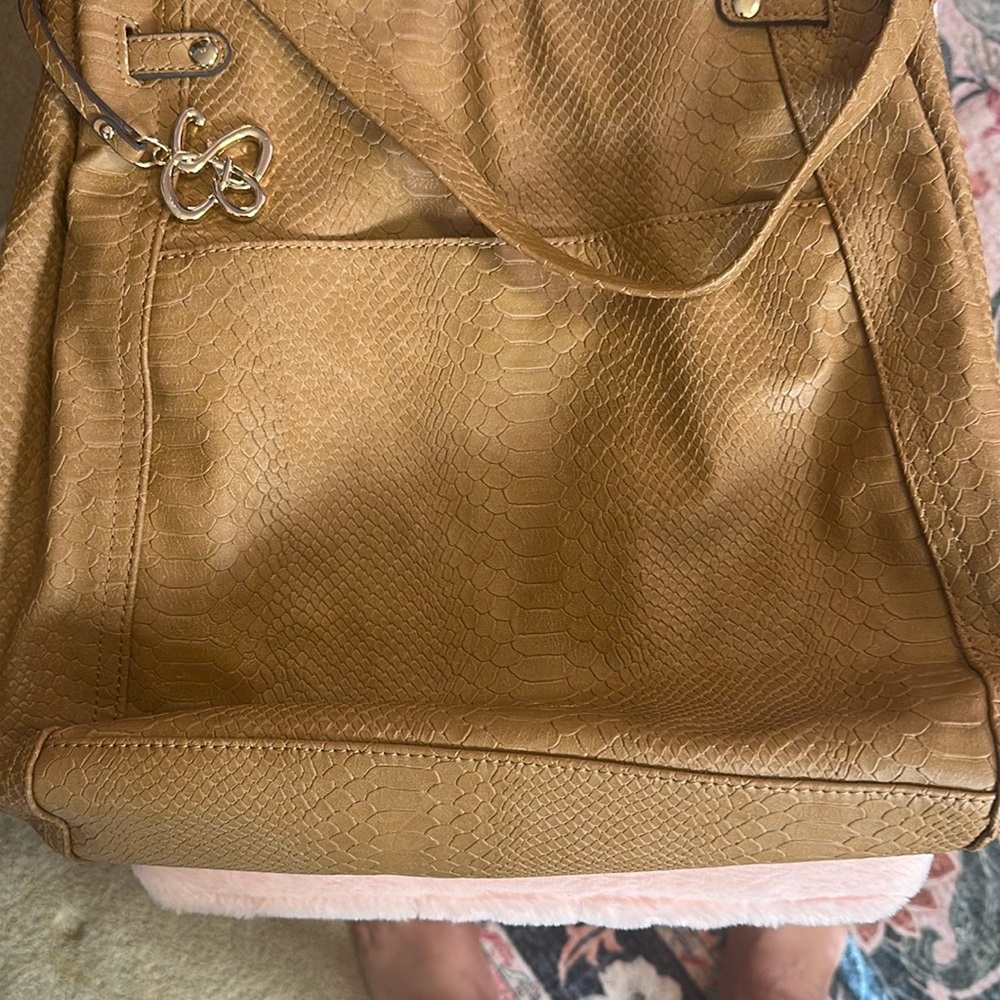 Jessica Simpson Cognac Leather Backpack with Metal Hardware